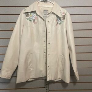 Vintage Joyce Women's‎ Cream Embroidered Western Style Faux Leather Jacket Sz 16